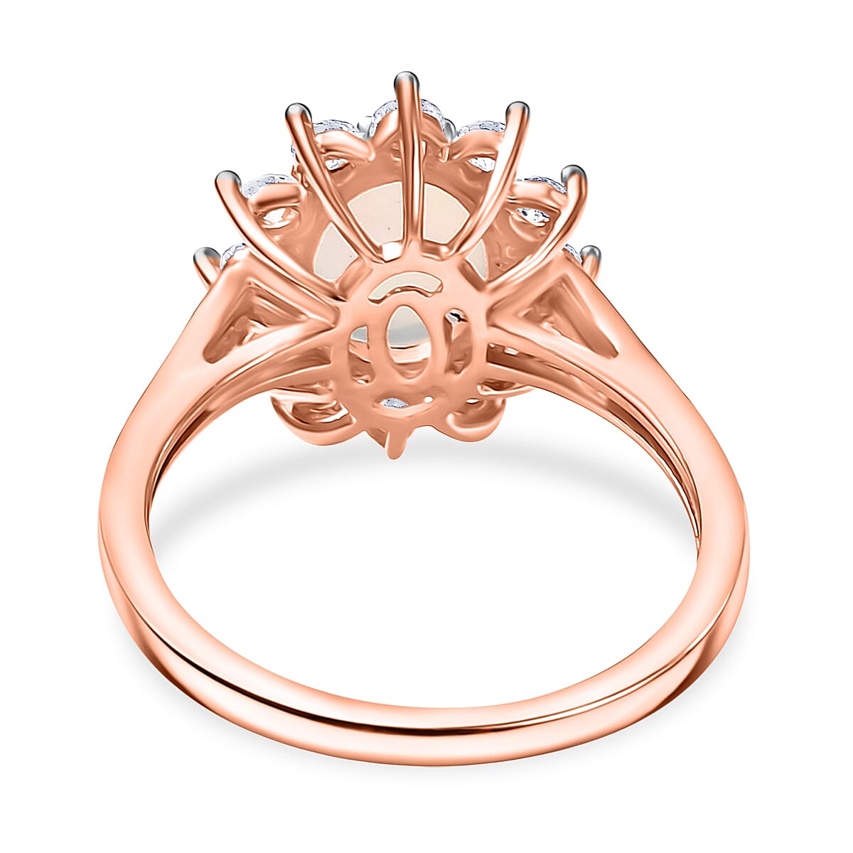 Luxuriant Ethiopian Opal & Lab Grown Diamond (SI-GH) Ring in 18K Vermeil Rose Gold Plated Sterling Silver 1.64 Ct.