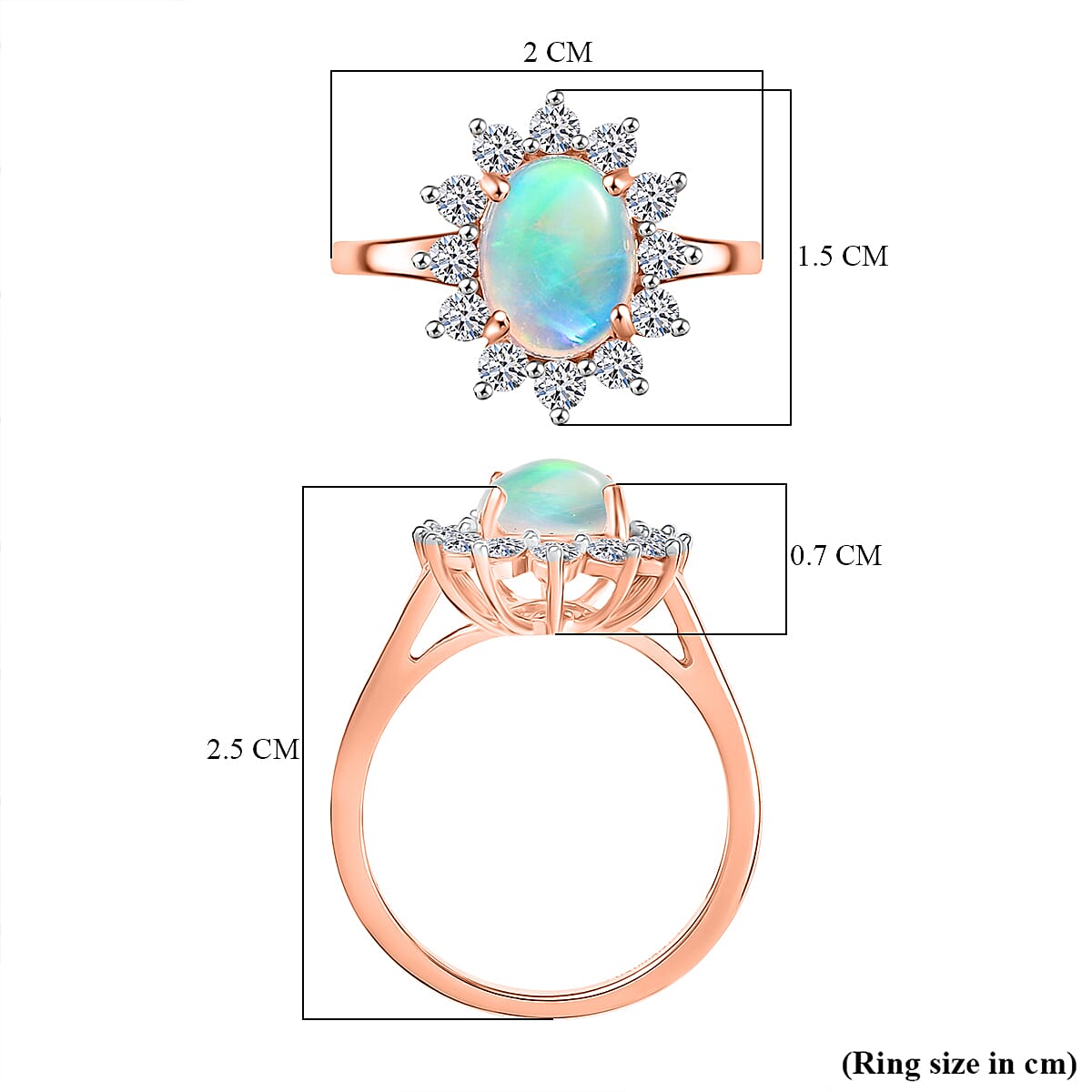 Luxuriant Ethiopian Opal & Lab Grown Diamond (SI-GH) Ring in 18K Vermeil Rose Gold Plated Sterling Silver 1.64 Ct.