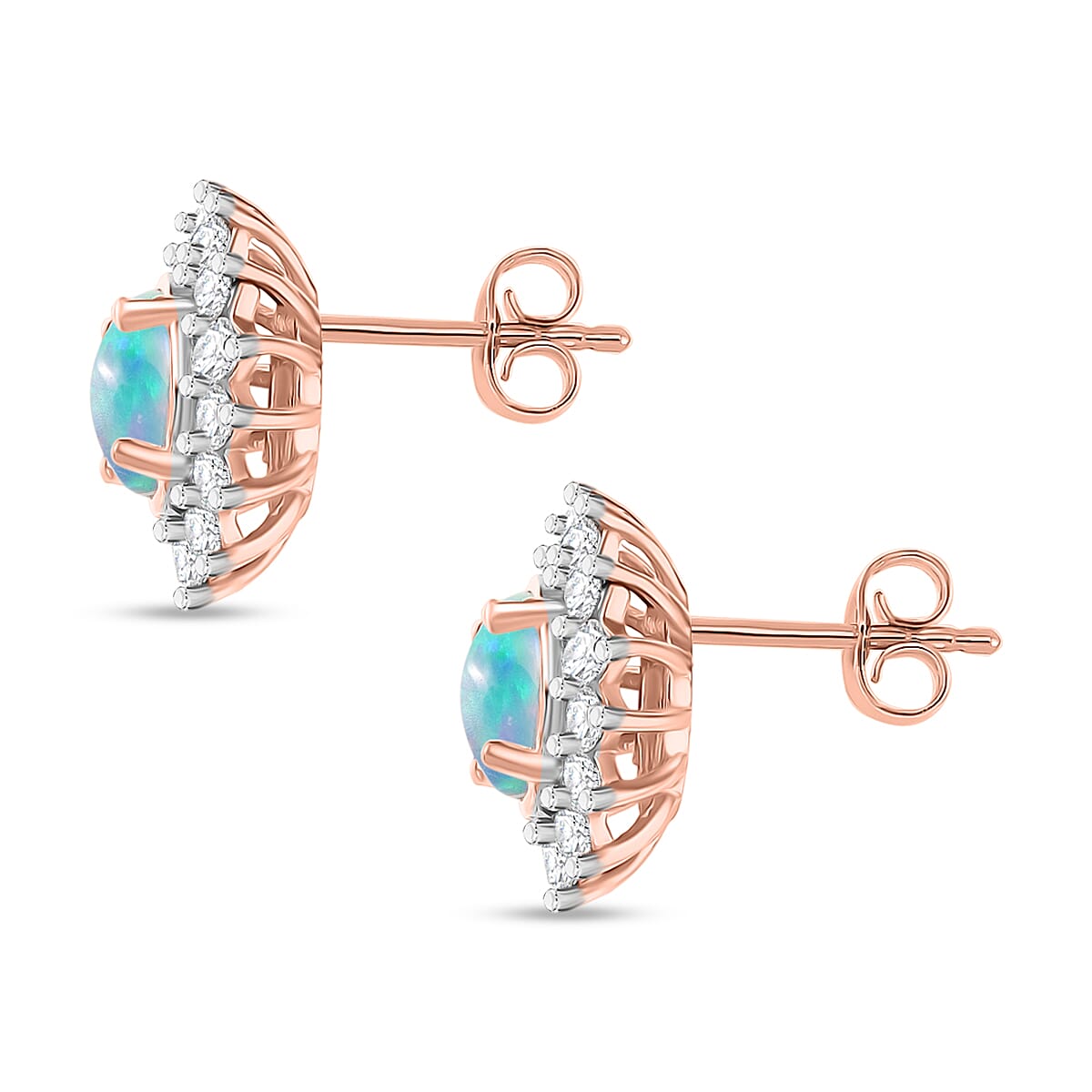 Luxuriant Ethiopian Opal & Lab Grown Diamond Earring with Push Back in 18K Vermeil Rose Gold Plated Sterling Silver 2.18 Ct.