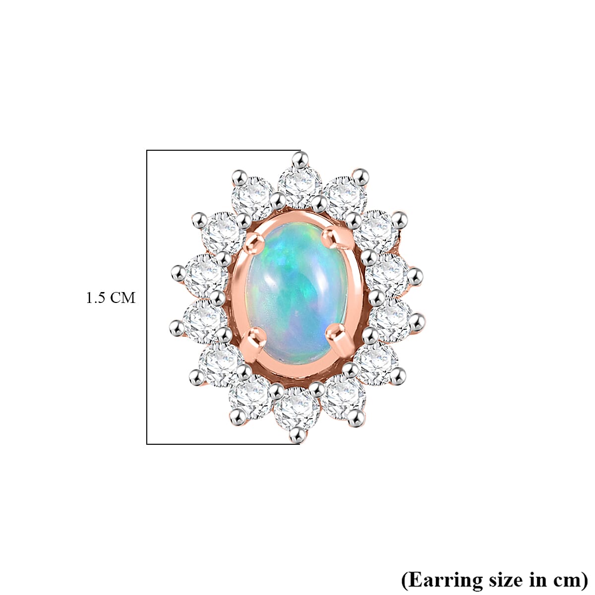 Luxuriant Ethiopian Opal & Lab Grown Diamond Earring with Push Back in 18K Vermeil Rose Gold Plated Sterling Silver 2.18 Ct.