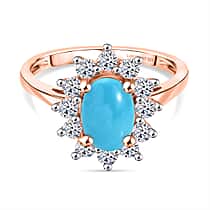 DOORBUSTER DEAL - Luxuriant Sleeping Beauty Turquoise &amp; Lab Grown Diamond (SI/GH) Ring in 18K Vermeil Rose Gold Plated Sterling Silver 2.38 Ct.