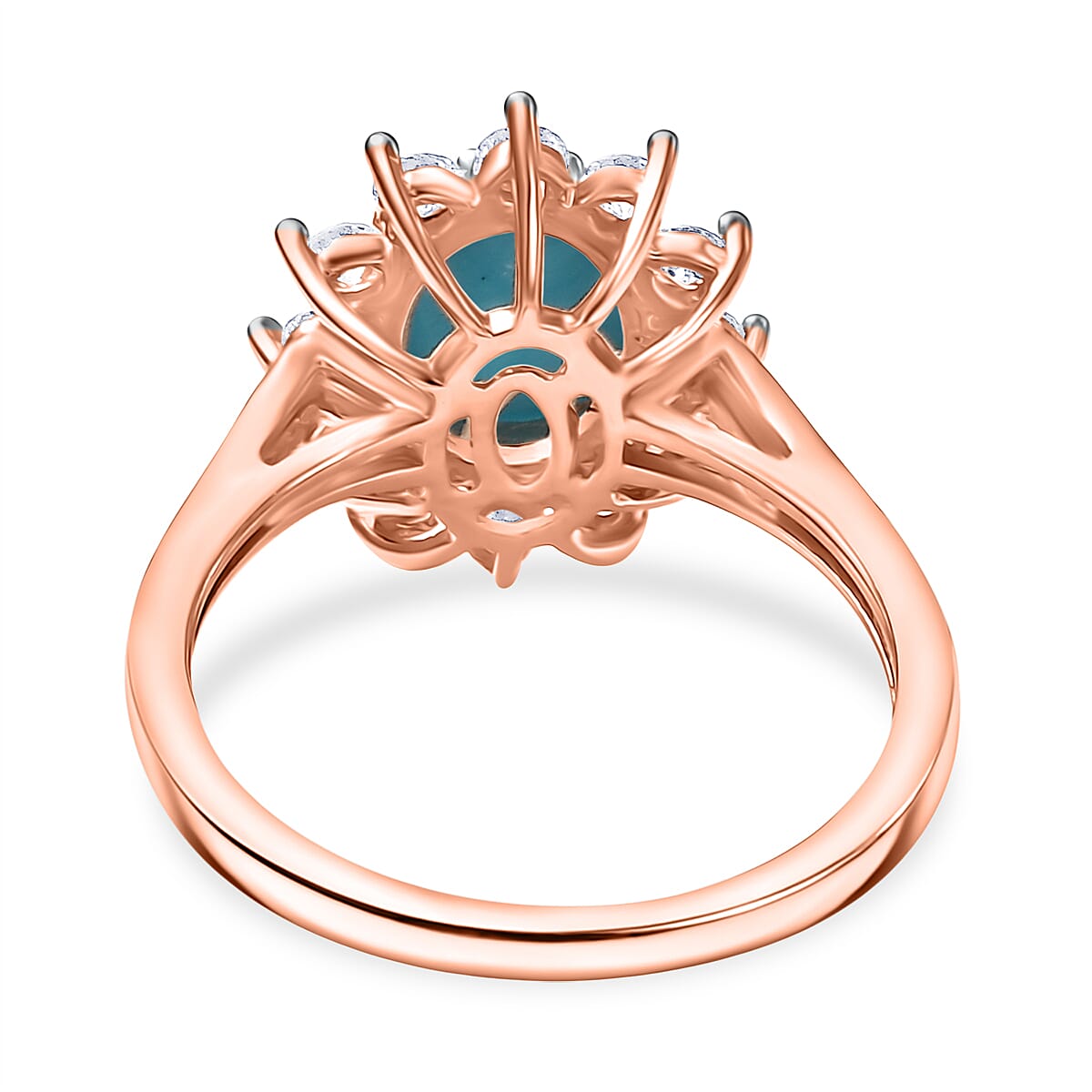 Luxuriant Sleeping Beauty Turquoise & Lab Grown Diamond (SI-GH) Ring in 18K Vermeil Rose Gold Plated Sterling Silver 2.38 Ct.