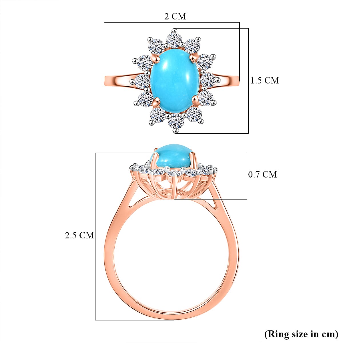 Luxuriant Sleeping Beauty Turquoise & Lab Grown Diamond (SI-GH) Ring in 18K Vermeil Rose Gold Plated Sterling Silver 2.38 Ct.