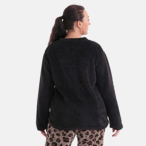 Styled By- Set of 2 - Long Sleeve Top - Leopard Print Pyjama Set (Size - S-M) - Black - Brown