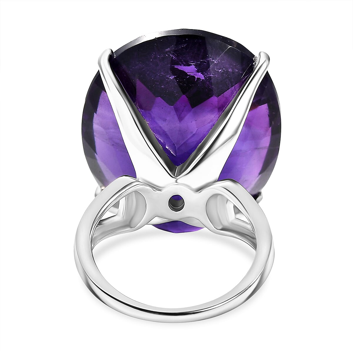 D'Joy African Amethyst Ring in Rhodium Overlay Sterling Silver 46.77 Ct, Silver Wt. 7.51 Gms.