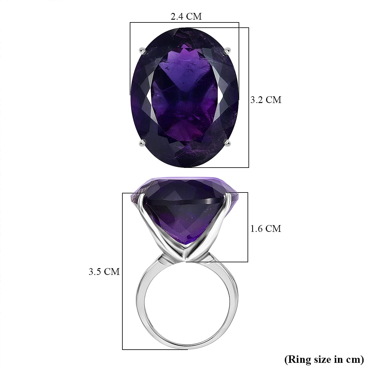 D'Joy African Amethyst Ring in Rhodium Overlay Sterling Silver 46.77 Ct, Silver Wt. 7.51 Gms.