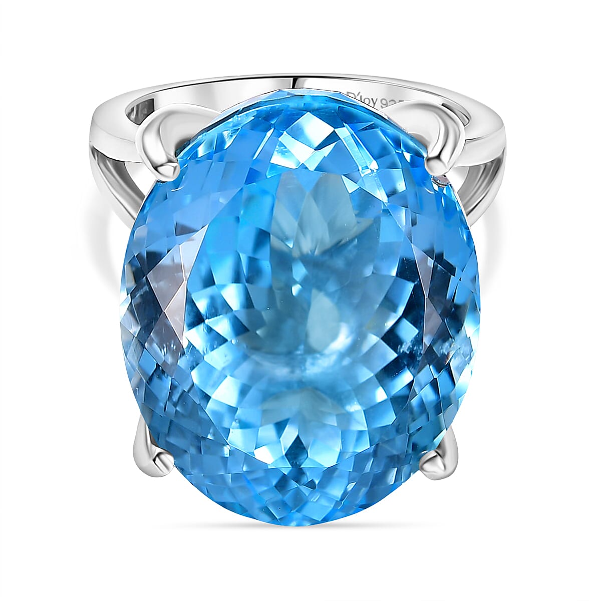 D'Joy Skyblue Topaz Ring in Rhodium Overlay Sterling Silver 44.75 Ct.