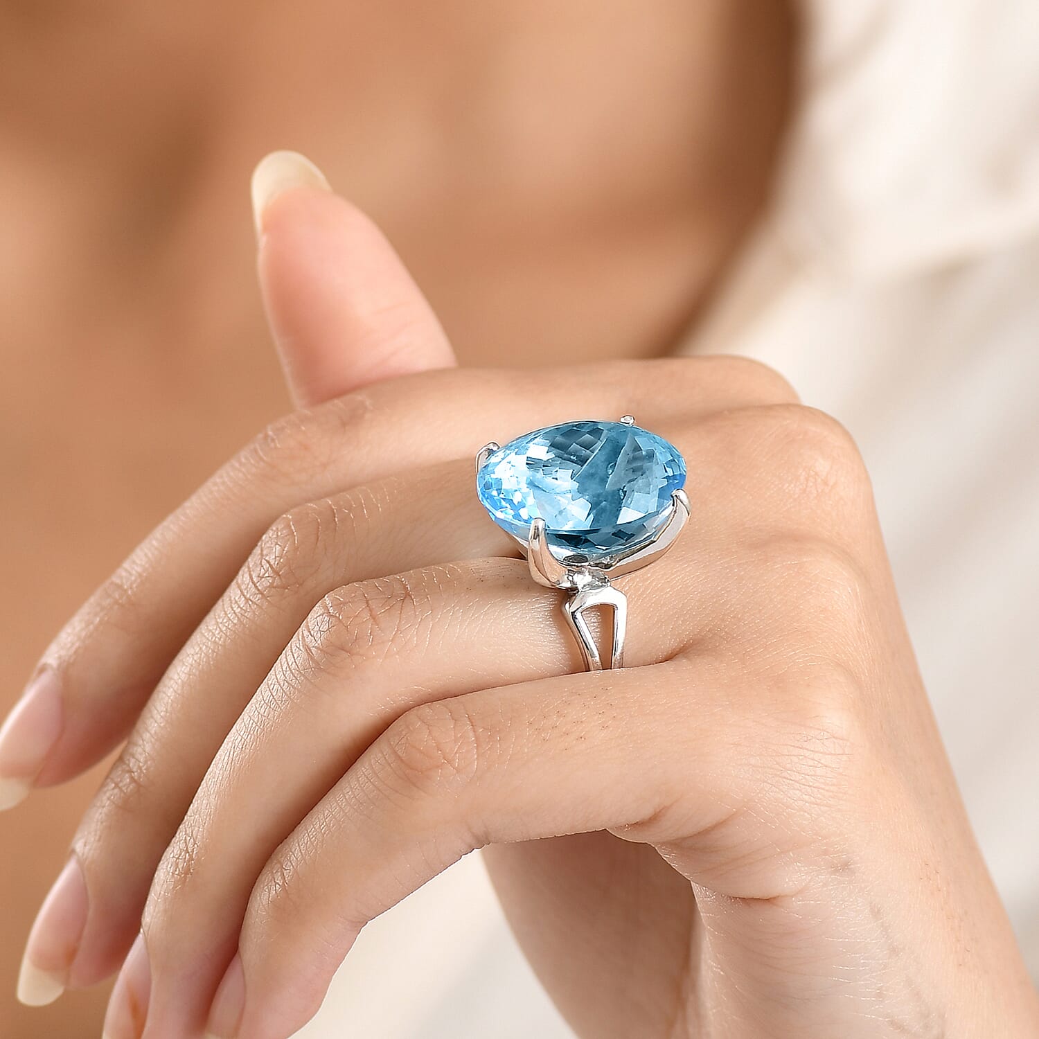 D'Joy Skyblue Topaz Ring in Rhodium Overlay Sterling Silver 44.75 Ct.