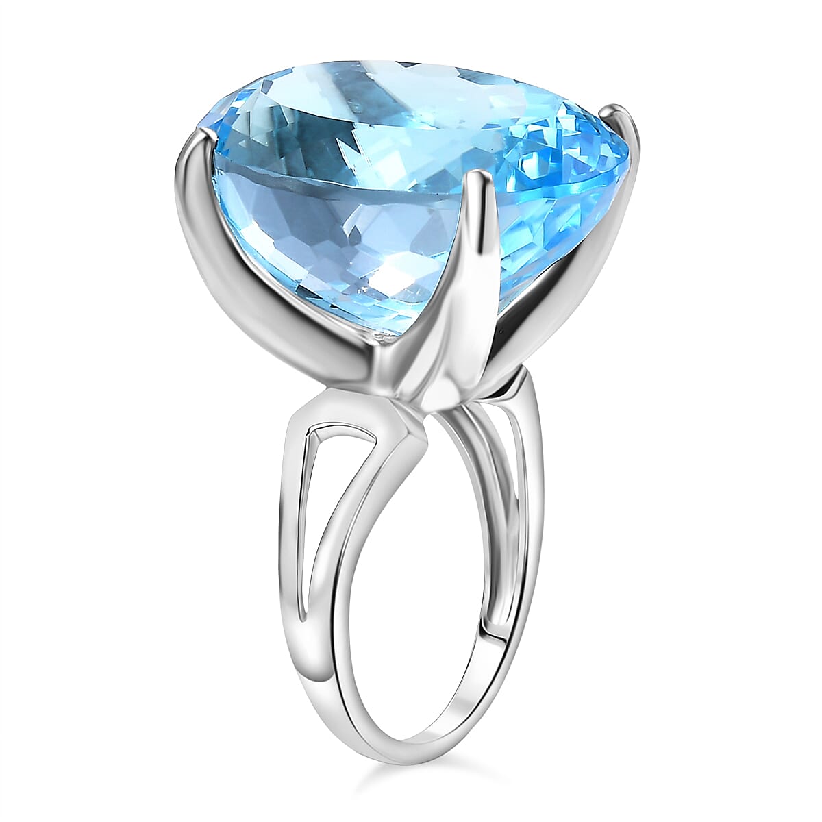 D'Joy Skyblue Topaz Ring in Rhodium Overlay Sterling Silver 44.75 Ct.