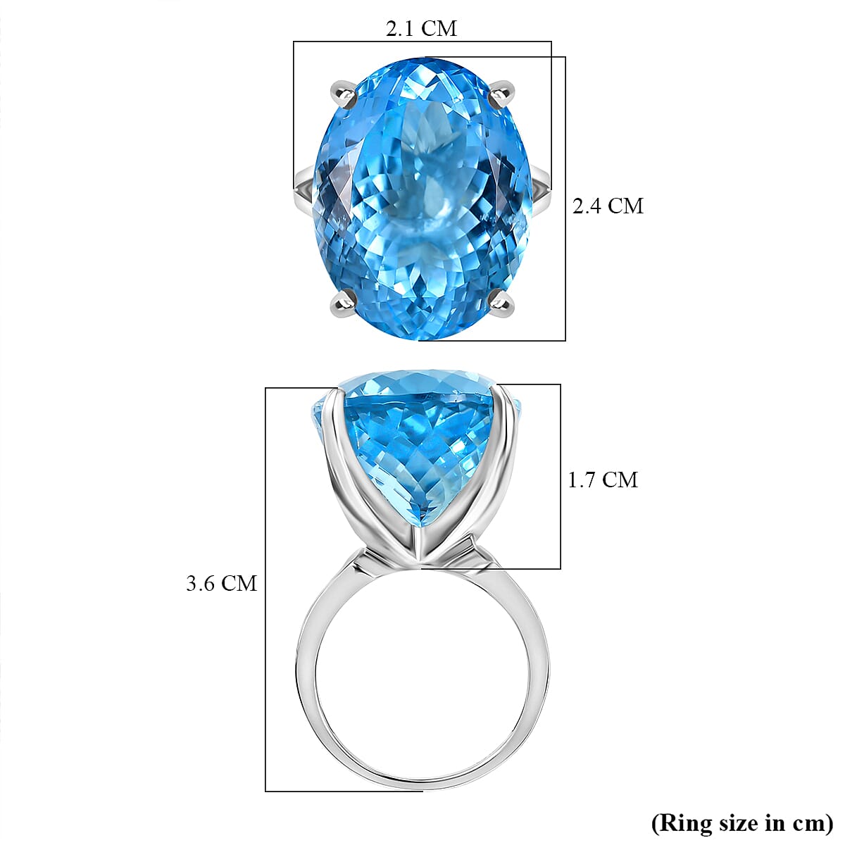 D'Joy Skyblue Topaz Ring in Rhodium Overlay Sterling Silver 44.75 Ct.