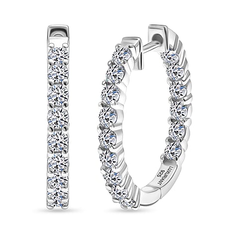 Luxuriant Lab Grown Diamond (SI-GH) J Hoop Half Hoop Earring in Rhodium Overlay Sterling Silver 1.89 Ct, Silver Wt. 5.22 Gms.
