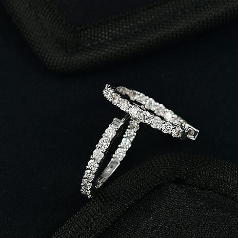 Luxuriant Lab Grown Diamond (SI-GH) J Hoop Half Hoop Earring in Rhodium Overlay Sterling Silver 1.89 Ct, Silver Wt. 5.22 Gms.