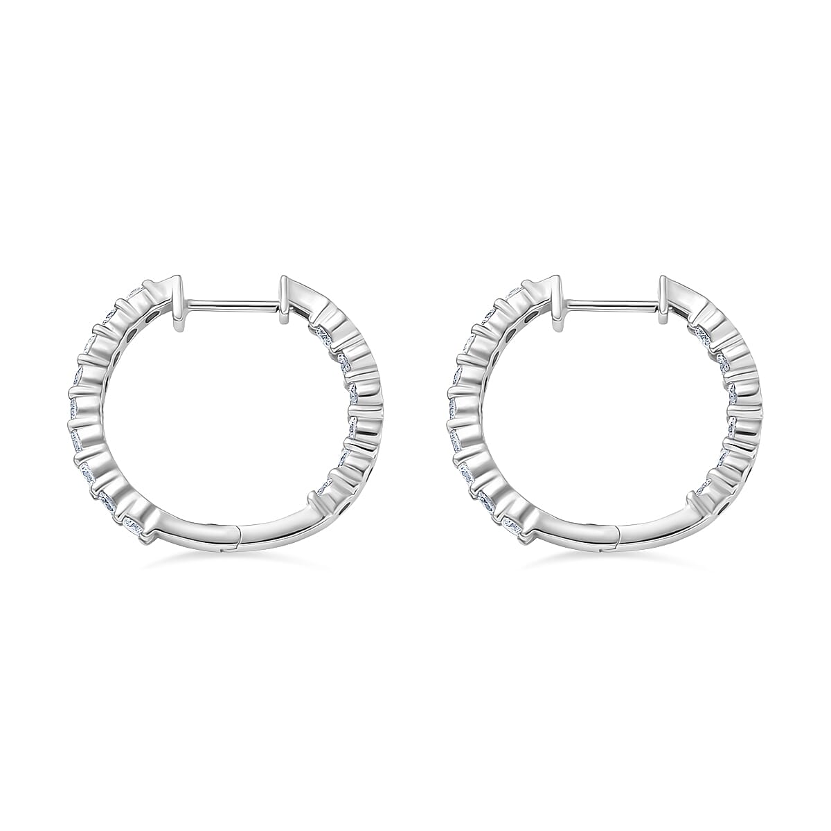 Luxuriant Lab Grown Diamond (SI-GH) J Hoop Half Hoop Earring in Rhodium Overlay Sterling Silver 1.89 Ct, Silver Wt. 5.22 Gms.