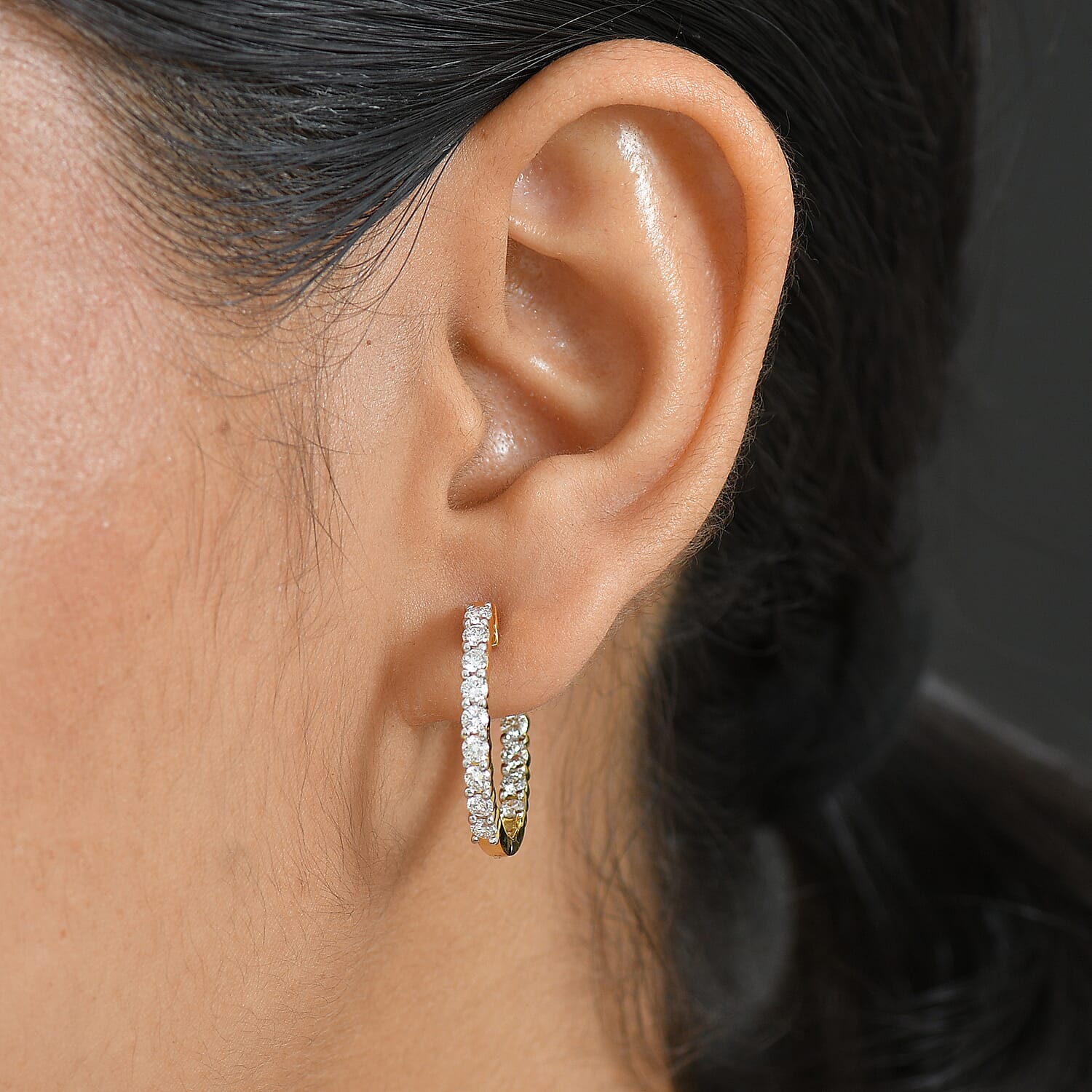 Luxuriant Lab Grown Diamond (SI-GH) J Hoop Half Hoop Earring in 18K Vermeil Yellow Gold Plated Sterling Silver 1.89 Ct, Silver Wt. 5.22 Gms.