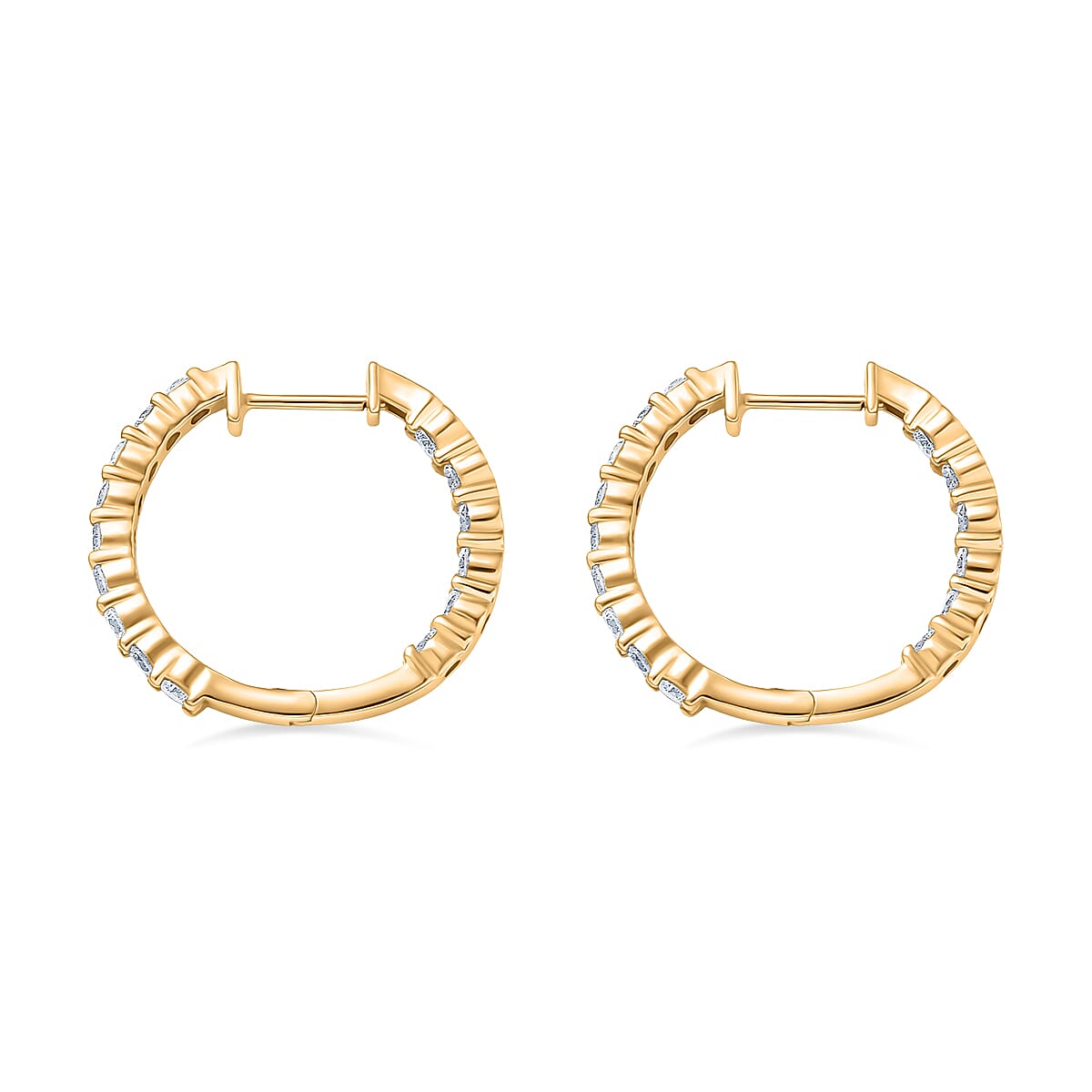 Luxuriant Lab Grown Diamond (SI-GH) J Hoop Half Hoop Earring in 18K Vermeil Yellow Gold Plated Sterling Silver 1.89 Ct, Silver Wt. 5.22 Gms.