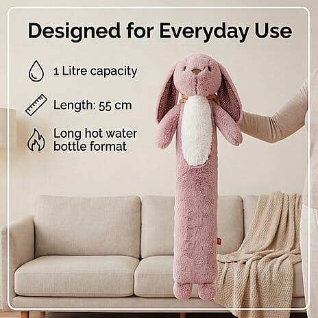 Aroma Super Soft Bunny Long Hot Water Bottle Cover - Pink