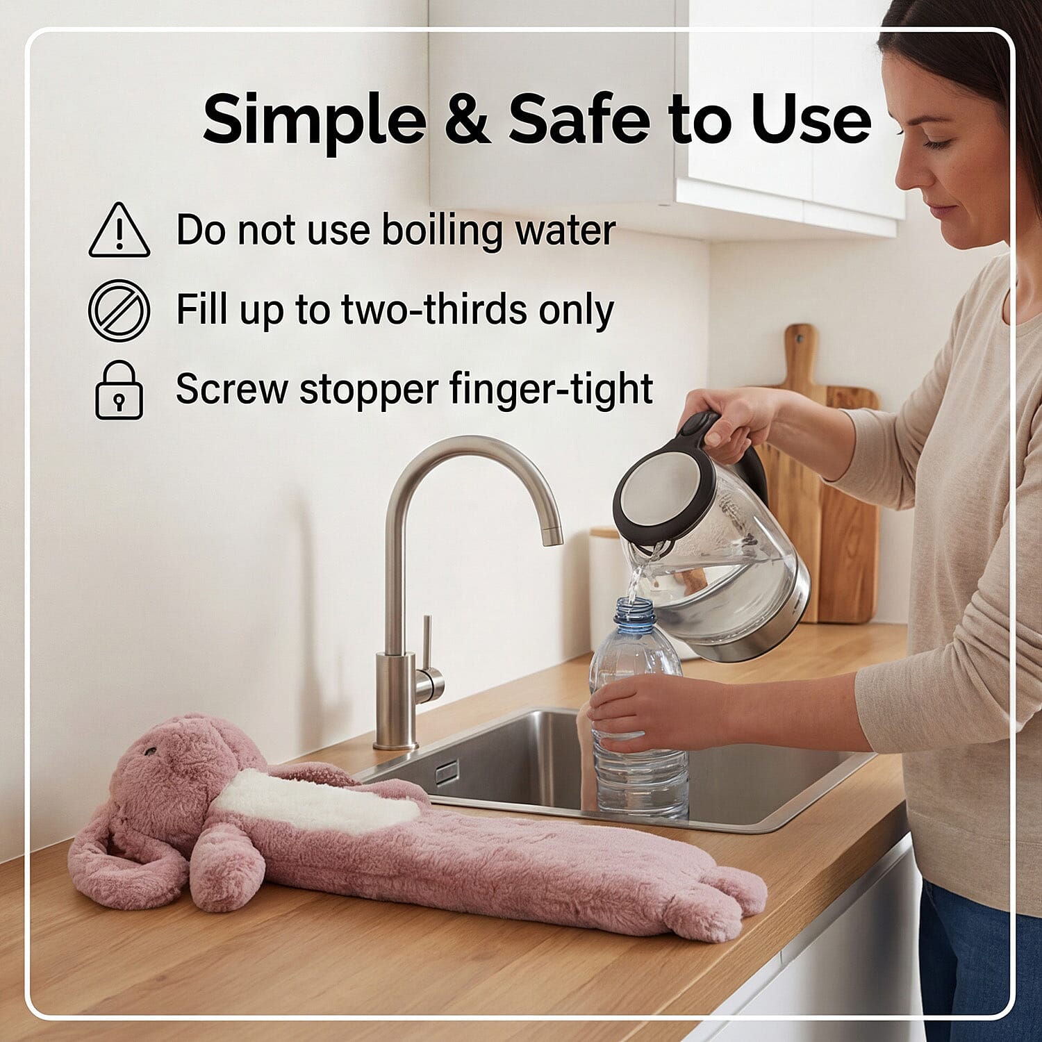 Aroma Super Soft Bunny Long Hot Water Bottle Cover - Pink