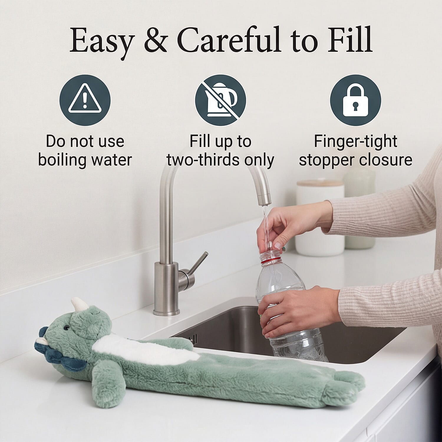 Aroma Super Soft Dinosaur Long Hot Water Bottle Cover - Sage