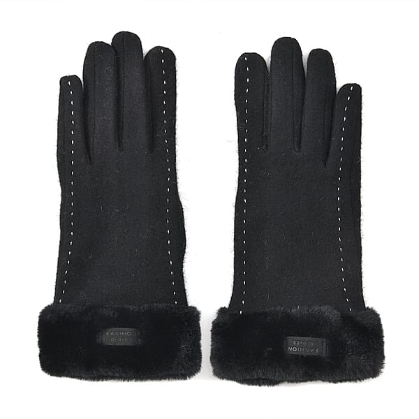 TOUCHSCREEN GLOVES IN BLACK LAMBSKIN MIX WOOL 462394