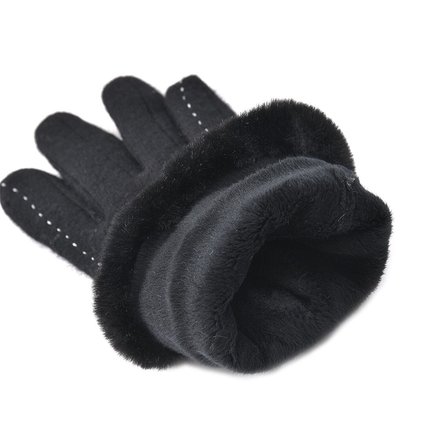 Cashmere Faux Fur Touch Screen Gloves (Size 23x9 cm) - Black
