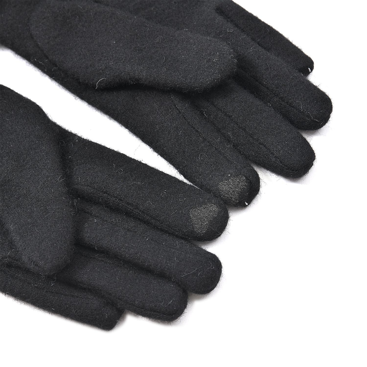 Cashmere Faux Fur Touch Screen Gloves (Size 23x9 cm) - Black