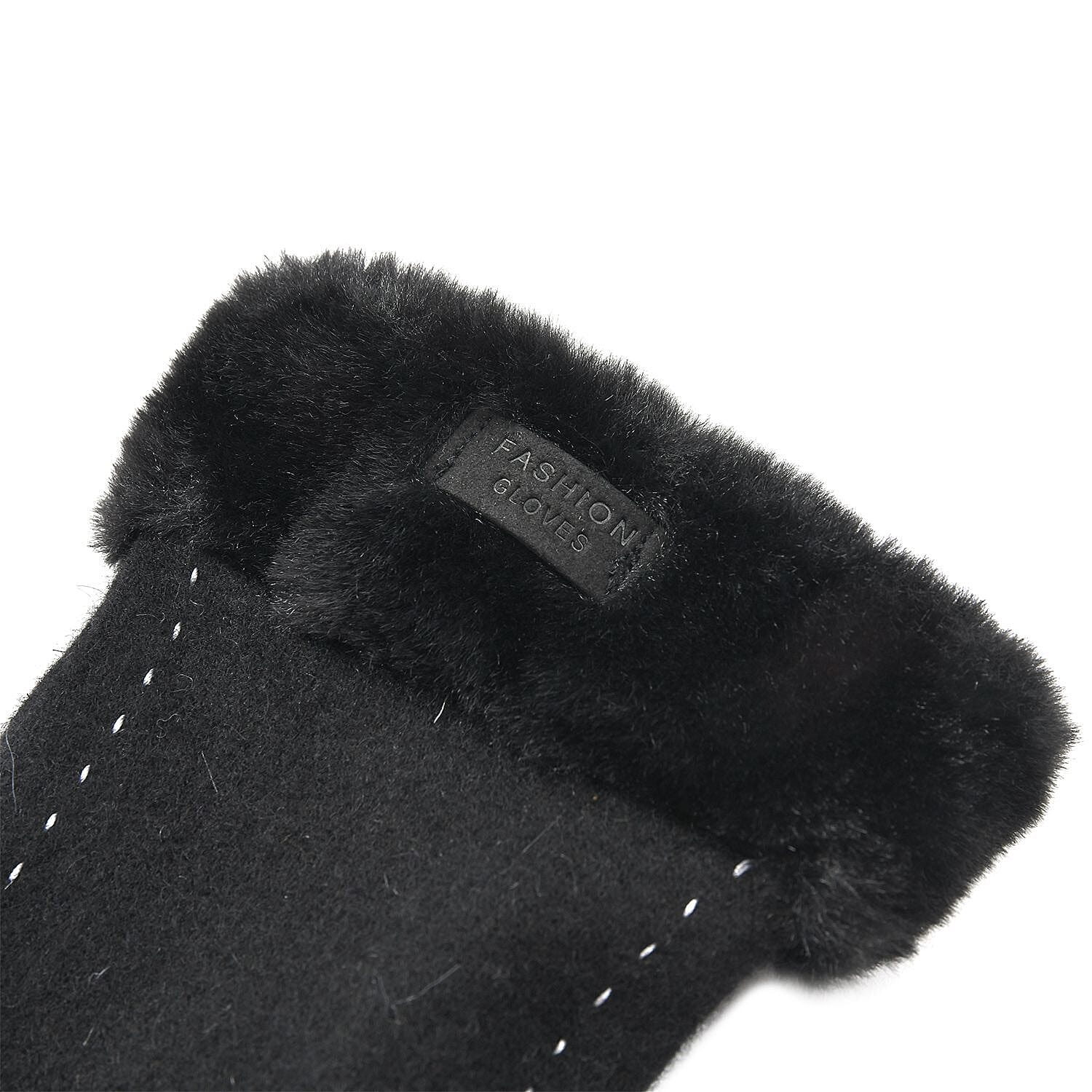 Cashmere Faux Fur Touch Screen Gloves (Size 23x9 cm) - Black