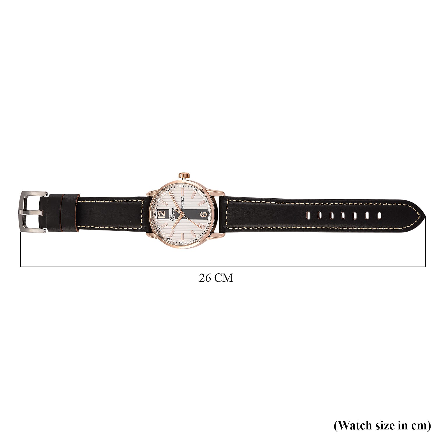 GENOA TIME V2 Double Date Quartz PC33 3ATM WR White Hydraulic Dial & Rose Gold Case Mens Watch with Coffee Leather Strap