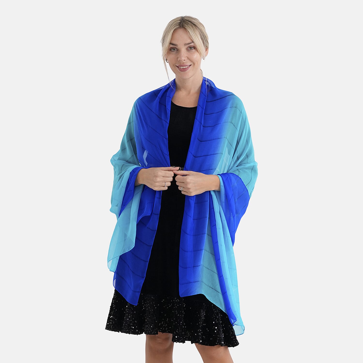 La Marey 100% Mulberry Silk Blue Ombre Scarf (106 x 195cm)