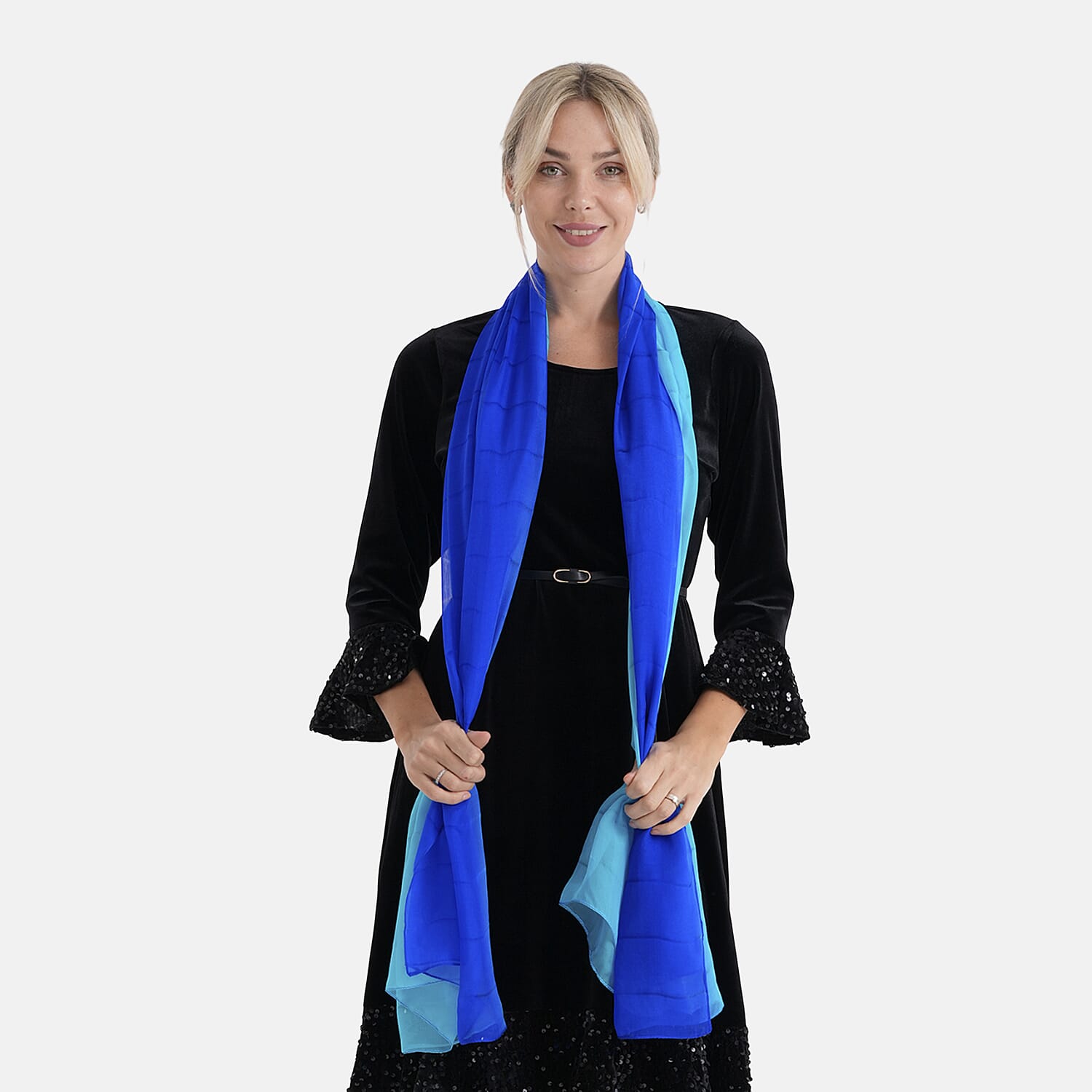 La Marey 100% Mulberry Silk Blue Ombre Scarf (106 x 195cm)