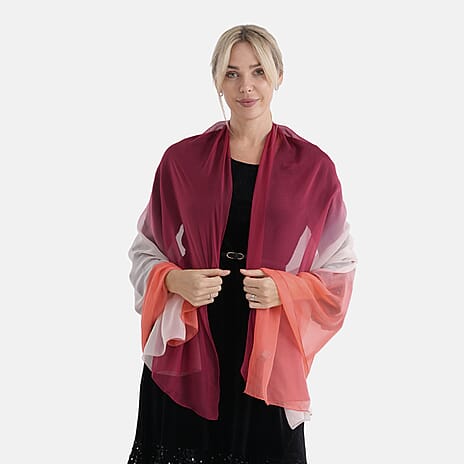 La Marey 100% Mulberry Silk Red Ombre Scarf (106 x 195cm)