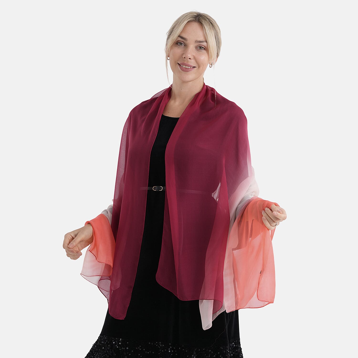 La Marey 100% Mulberry Silk Red Ombre Scarf (106 x 195cm)