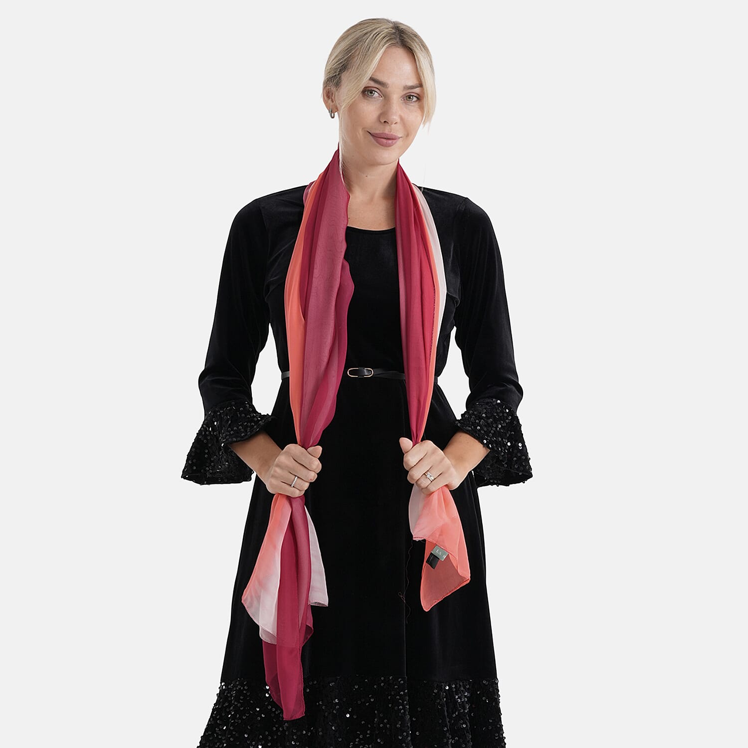 La Marey 100% Mulberry Silk Red Ombre Scarf (106 x 195cm)