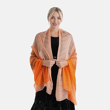 La Marey 100% Mulberry Silk Orange Ombre Scarf (106 x 195cm)