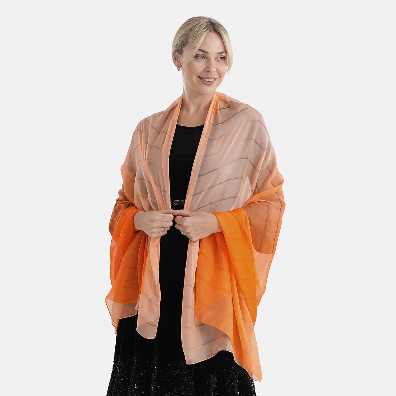 La Marey 100% Mulberry Silk Orange Ombre Scarf (106 x 195cm)