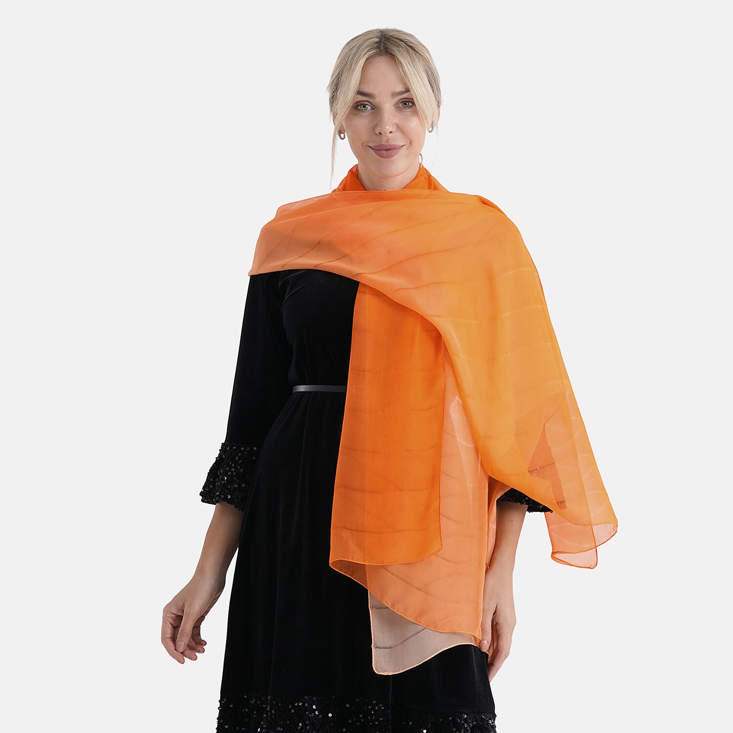 La Marey 100% Mulberry Silk Orange Ombre Scarf (106 x 195cm)