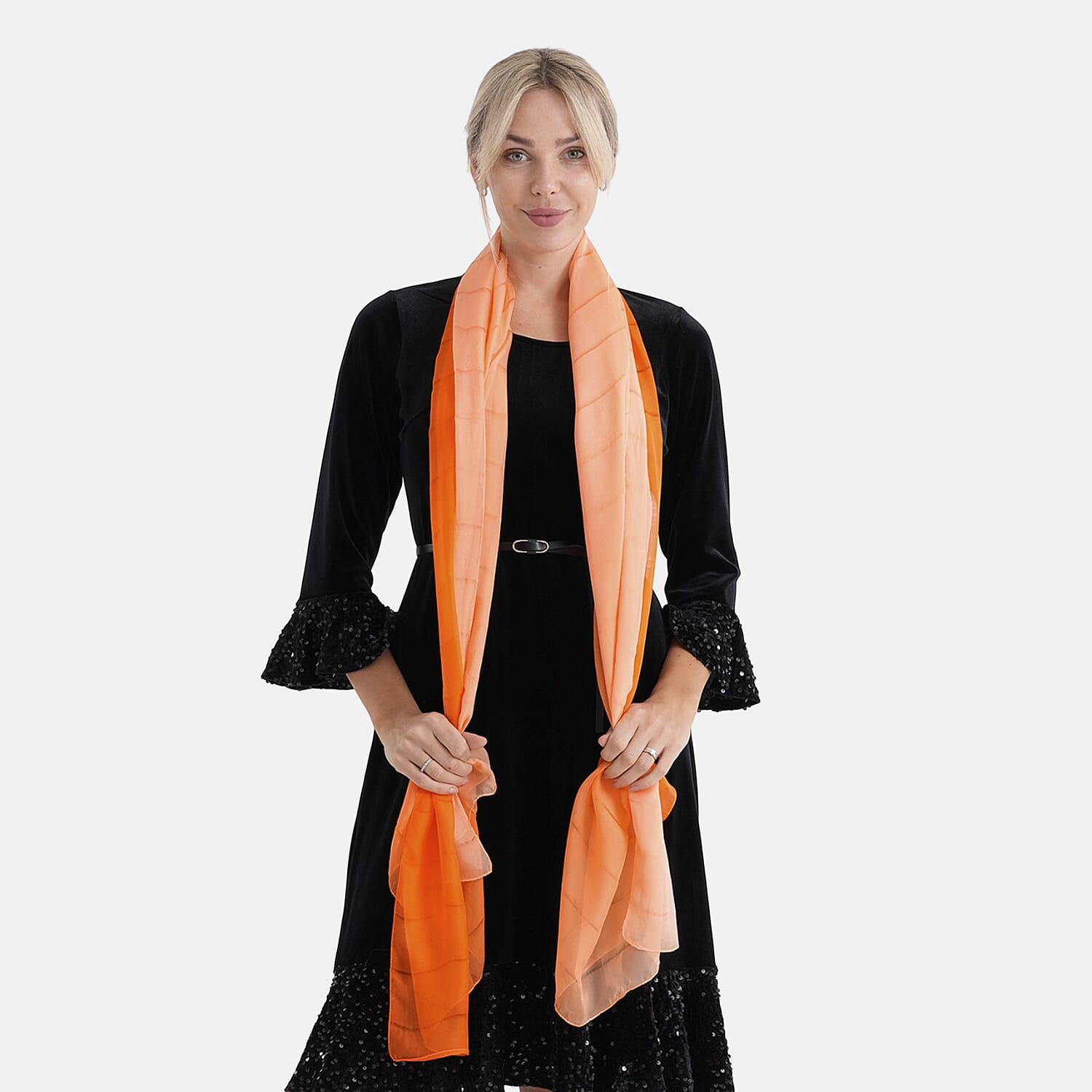 La Marey 100% Mulberry Silk Orange Ombre Scarf (106 x 195cm)
