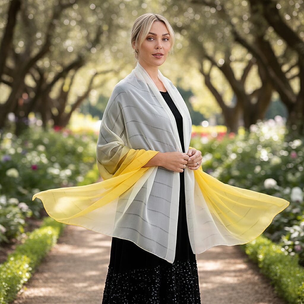 La Marey 100% Mulberry Silk Yellow Ombre Scarf (106 x 195cm)