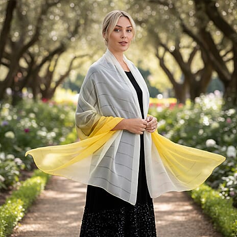 La Marey 100% Mulberry Silk Yellow Ombre Scarf (106 x 195cm)