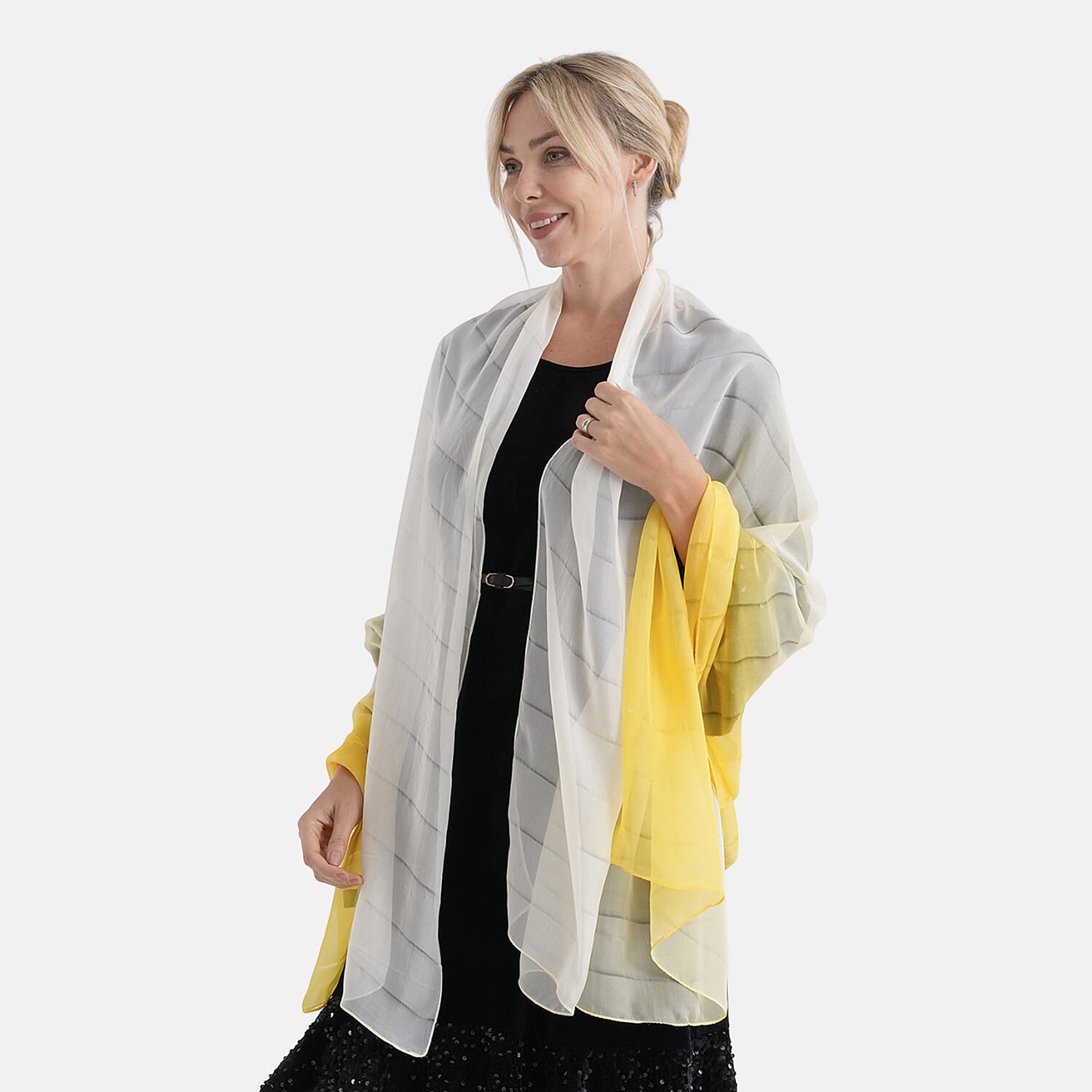 La Marey 100% Mulberry Silk Yellow Ombre Scarf (106 x 195cm)