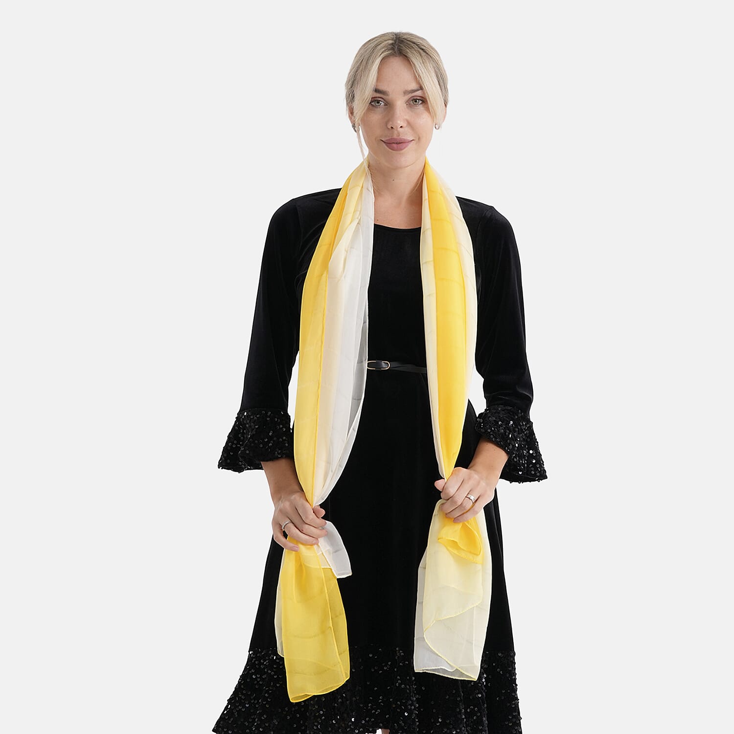 La Marey 100% Mulberry Silk Yellow Ombre Scarf (106 x 195cm)