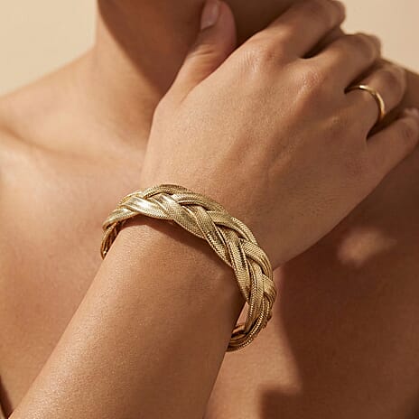Maestro Collection - 9K Yellow Gold Stretchable Italian Braided Bangle (Size - 7.5)