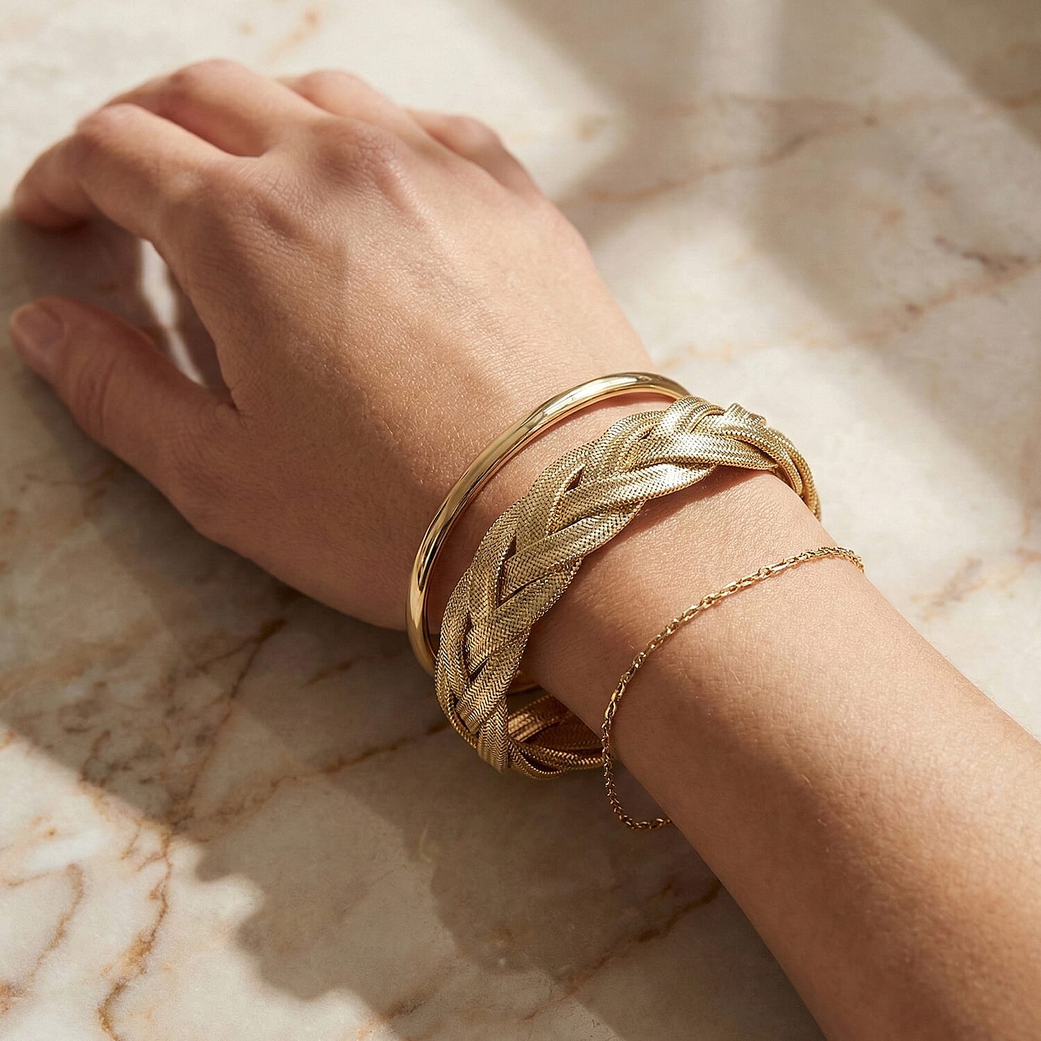 Maestro Collection - 9K Yellow Gold Stretchable Italian Braided Bangle (Size - 7.5)