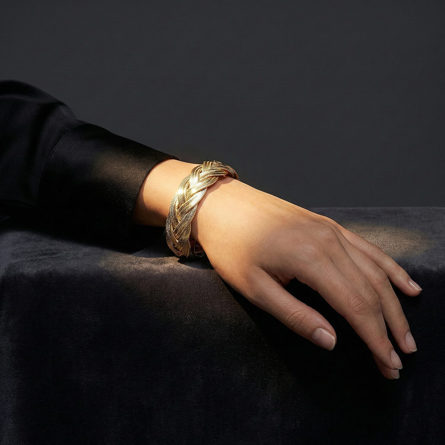 Maestro Collection - 9K Yellow Gold Stretchable Italian Braided Bangle (Size - 7.5)