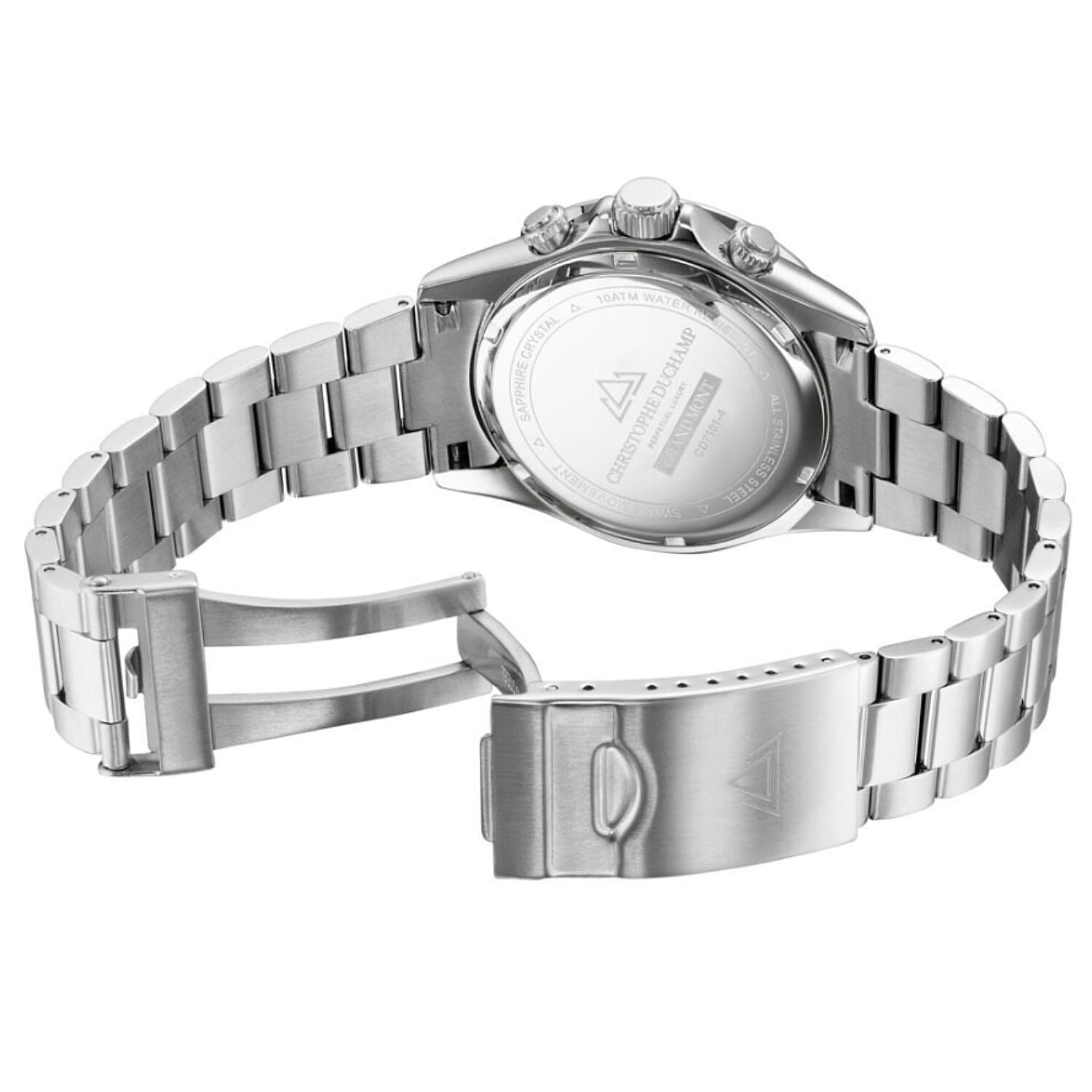 CHRISTOPHE DUCHAMP Swiss Quartz Movement Silver Dial Mens Watch with Silver Colour Stainless Steel Chain Strap