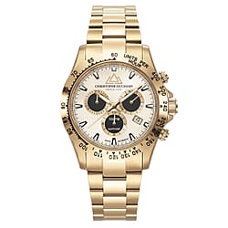 CHRISTOPHE DUCHAMP Swiss Quartz Movement White Dial Mens Watch with Gold Colour Stainless Steel Chain Strap