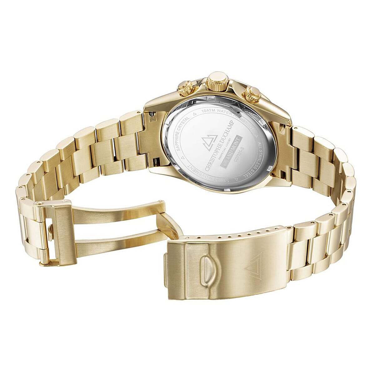 CHRISTOPHE DUCHAMP Swiss Quartz Movement White Dial Mens Watch with Gold Colour Stainless Steel Chain Strap