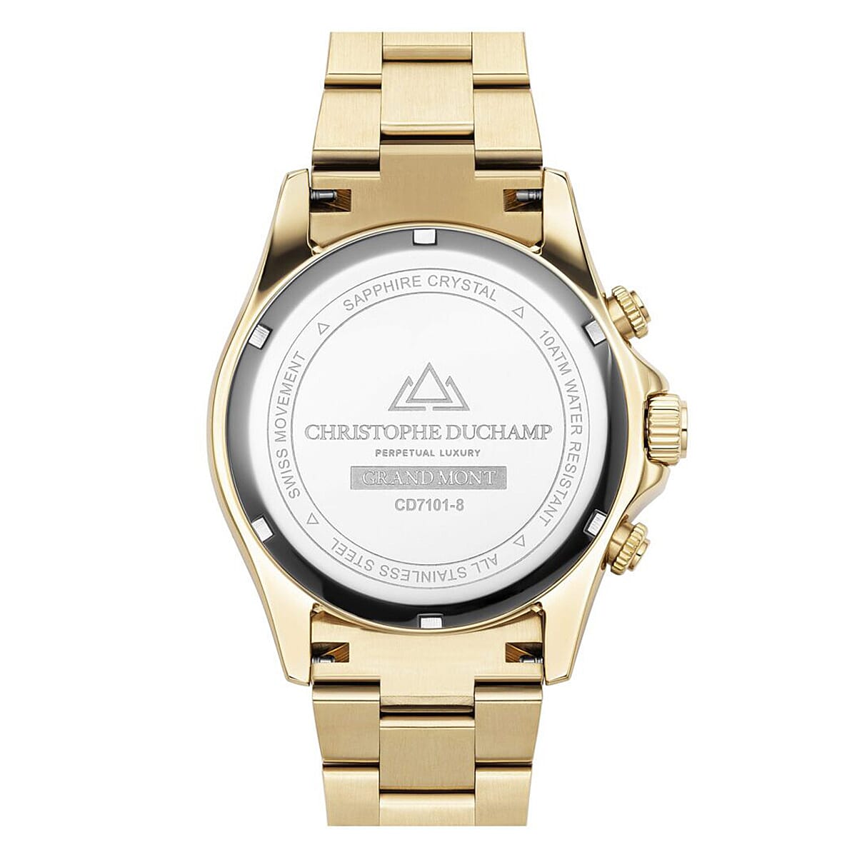 CHRISTOPHE DUCHAMP Swiss Quartz Movement White Dial Mens Watch with Gold Colour Stainless Steel Chain Strap