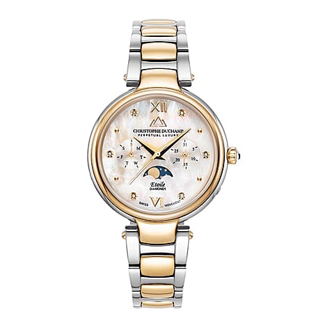 THE DEFINITION OF ELEGANCE - Christophe Duchamp Swiss Ladies Watch with mother of pearl and 6 diamond  in Stainless Steel -  White Gold