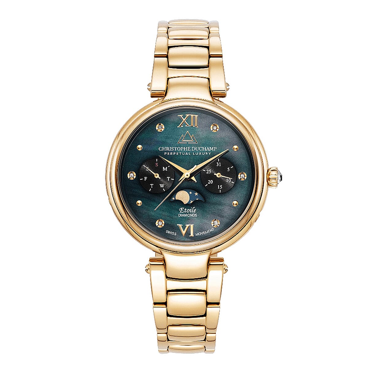 CHRISTOPHE DUCHAMP Swiss Quartz Movement Black Mother of Pearl Dial Ladies Watch with Silver Colour Stainless Steel Strap