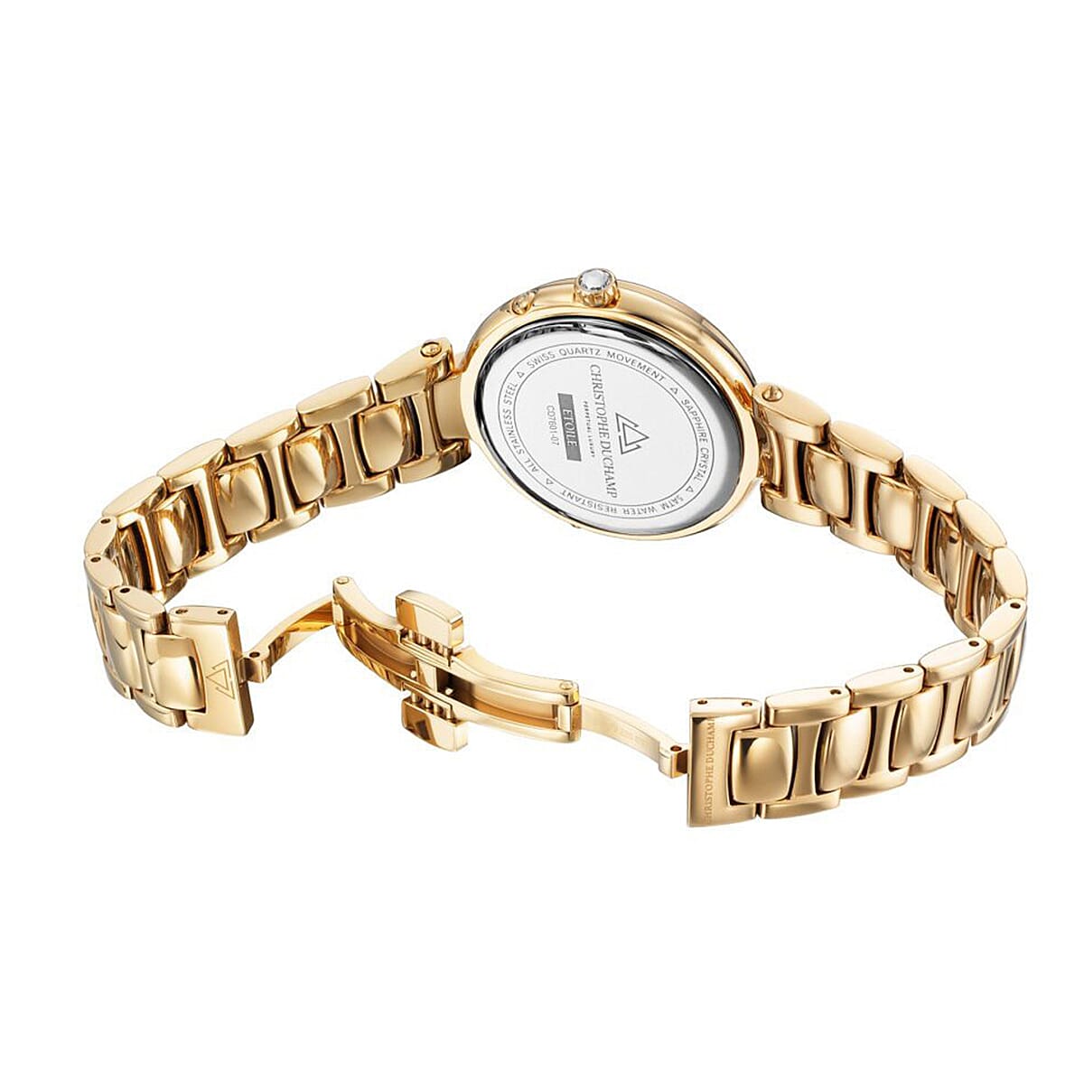 CHRISTOPHE DUCHAMP Swiss Quartz Movement Black Mother of Pearl Dial Ladies Watch with Silver Colour Stainless Steel Strap